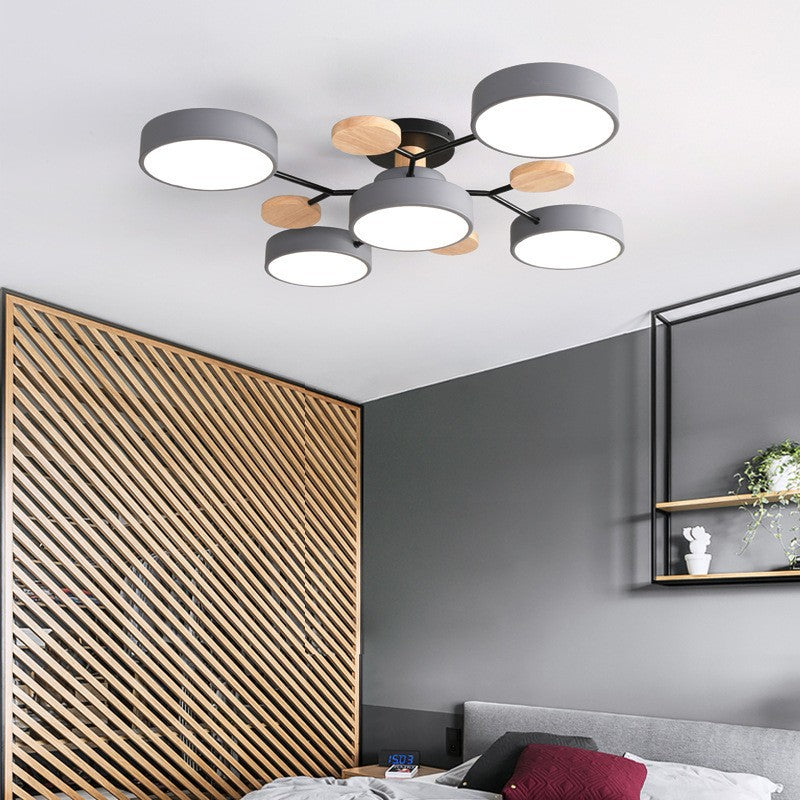 Semi-Flush Mount Ceiling Light Iron Acrylic Wood 35 in LED Living Room Bedroom Scandinavian Style Adjustable Lighting | Thomler