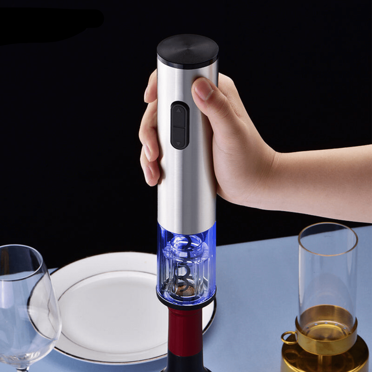 Electric Wine Opener Stainless Steel 10 in 4-in-1 Set For Home Bar Kitchen Use With Film Cutter Wine Pourer Vacuum Stopper | Thomler