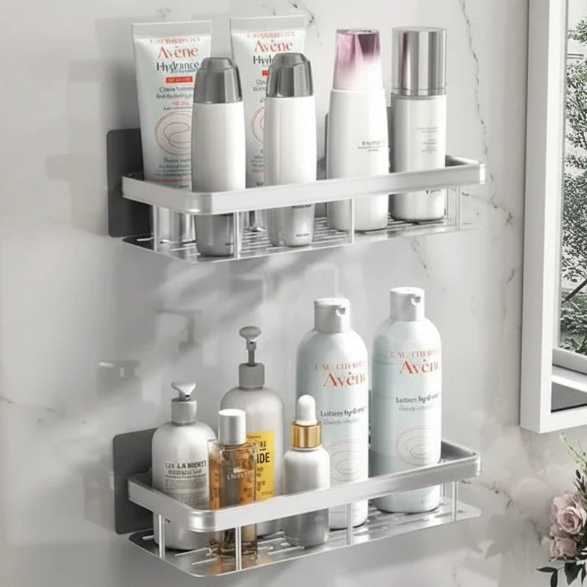 Bathroom Shelf ABS Plastic Drill-Free 10.6 in x 8.3 in Wall Mounted Storage Rack Modern Bathroom Organizer Triangular or Rectangular Designs | Thomler